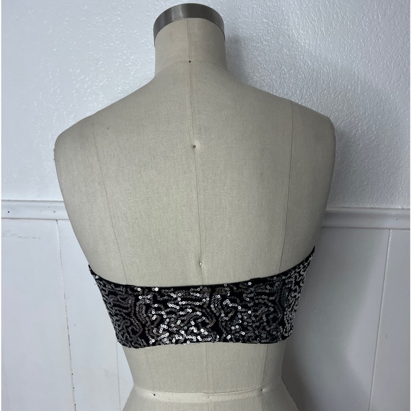New vintage retro silver sparkle sequin black stretch bralette top M - Picture 5 of 6